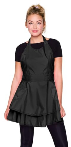 Betty Dain Noir Chic Bleach-Proof All-Purpose Salon Apron: Stylish, Lightweight Polyester with Ruffle Details, Extra Long Ties, and Two Side Pockets for Ultimate Functionality