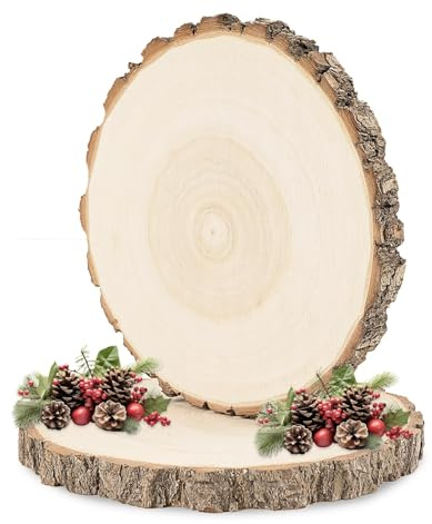 ilauke Grandes Discos de Madera 2 Unidades de Rodajas de Madera Sin Tratar para Manualidades,18-20cm de Diámetro,15mm de Grosor,Redondos de Madera Natural de Paulownia para Decoracion Bodas Navidad