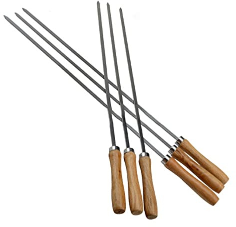 Biwwubik Kebab BBQ - Pinchos de acero inoxidable con asas de madera, 6 unidades