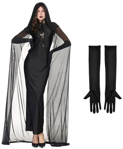 Epokus Faschingskostüm Damen,Umhang Schwarz Geisterbraut,Hexenkostüm,Vampir Kostüme Erwachsene,Böse Königin Ausführen Kostüme für Halloween, Karneval,Bühnenkostüme,Themenpartys(M)
