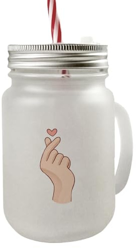 speecheese K-Pop Mason Jar Henkel Trinkglas mit Deckel in Farbe mit Herzsymbol ein buntes Glas für dein Lieblingsgetränk Herz Motiv Anime Manga Korea Symbol Kawaii Musik Teenager