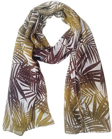 Fabtone Tropical Leaves Women's Scarf - Brown Multi Stylish Soft Poly Cotton Stole for Girls Summer - 70 x 180 cms