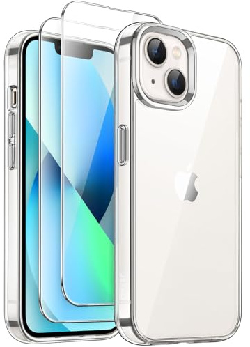 JETech 3-in-1 Hülle für iPhone 13, Anti-Vergilbung, Durchsichtig | 2 Gehärtete Glas Schutzfolien, Stoßfeste Handyhülle