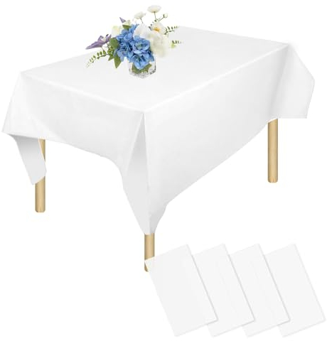 RMIVEGLIA: Einweg tischdecke weiß, Wasserdichte Biertisch Tischdecke, Rechteckig, 137 x 274 cm, 4 Stück, Geeignet für Party, Hochzeit, Kindergeburtstag, Weihnachten