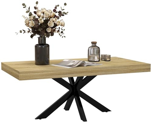 HOMCOM Tavolino da Caffè per Soggiorno Industriale 110x60x45cm Nero/Legno