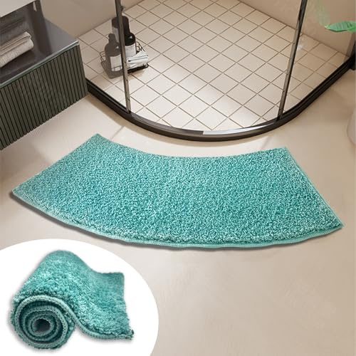 Curved Shower Mat 100x40cm,Curved Corner Shower Bath Mat,Soft Fluffy Anti Slip Bathroom Rugs,Absorbent Fanned Bathmat Carpet For Hotel Home Shower Bathtub Floor Decor Machine Washable