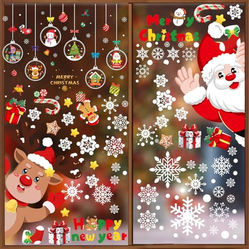 Fensterbilder Weihnachten, 248PCS Fenstersticker Weihnachten Selbstklebend, Wiederverwendbar Doppelseitig Fensterbild Weihnachten Weihnachtsdeko für Weihnachts-Fenster, Türen,Schaufenster