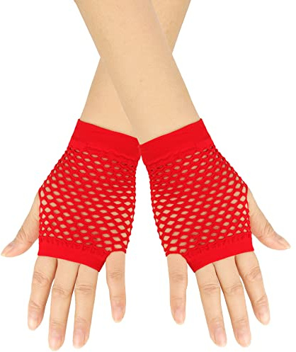 BrightGlow Netzhandschuhe Damen Kurze Fischnetz Fingerlose Handschuhe 1920er-Jahre-Handschuhe Mode Kurze Mesh Handschuhe Abendhandschuhe Opernhandschuhe für Kostümparty Zubehör Rot Einheitsgröße