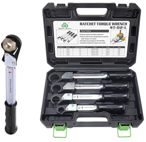 Ensemble de 4 Clés Dynamométriques à Cliquet avec Clé à Ouverture de 17, 22, 24 et 27 mm, Kit de Clés Dynamométriques Pré-réglées Professionnelles pour Raccords d'Installations de Climatisation