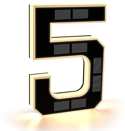 CARPESUN Solar Illuminated Outdoor House Number for Outdoor Waterproof Door Number Plate Solar Illuminated House Number Sign Black Luminous House Number (5-Black, 23cm)
