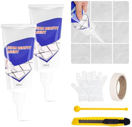 Bubuny Tile Grout Repair Kit 2 Pack Grout Repair kit White, Fast Drying and Waterproof White Grout Reviver Set for Bathroom and Kitchen Tile Joints Line, 360g