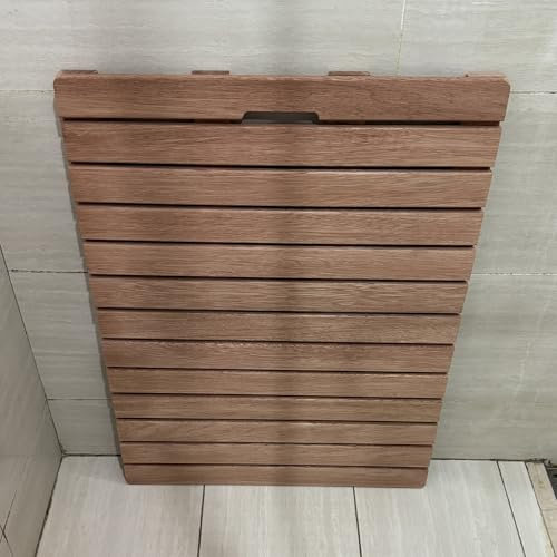 Anpassbare Holz-Badematte für schnell trocknende Verwendung im Innen- und Außenbereich, schwere Holzmatte mit rutschfesten Funktionen für Dusche, Badewanne, Camping, Spa und Sauna, 50 x 40 cm