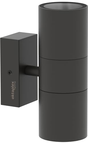 Oktaplex Chile Edelstahl Wandleuchte Aussen IP44 Anthrazit 230V Außenlampe | 2x GU10 Fassung, Up and Down Outdoor Lampe für die Wand