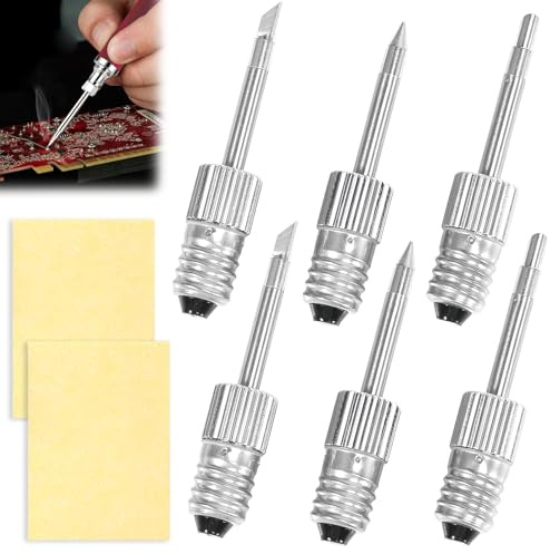 WIYETY Lot de 6 pointes de fer à souder de rechange, interface USB E10, panne à souder sans fil pour fer à souder électrique en laiton