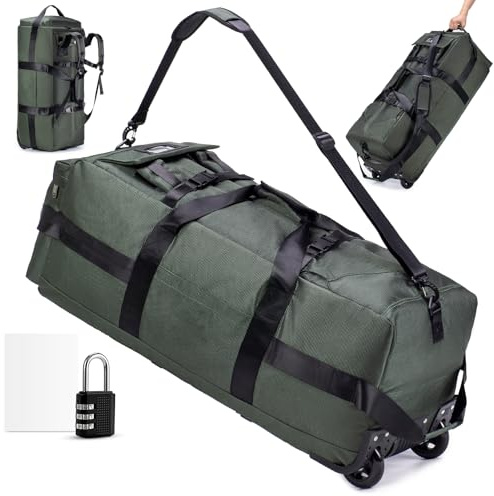SUCIKORIO Resväska Med Hjul Stor 85L 3-I-1 Handbagageväska Med 3-siffrigt Kombinationslås 78x33x32cm Vattentät Oxford Resryggsäck 2 Rolls XL Ryggsäck, Resväska Med Bärhandtag För Resor, Grön