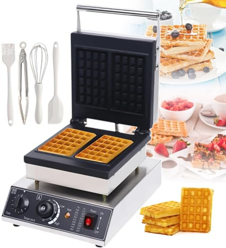 pealiritansemen Waflera Comercial De Doble Cara - Waflera Eléctrica | Temporizador Ajustable Y Control De Temperatura De 50-300 °C, Ideal para Restaurantes, Panaderías Y Desayunos En Casa,2-Slice