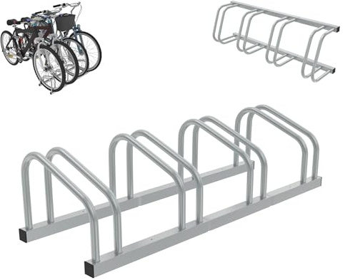 XMTECH Fahrradständer Boden für 4 Fahrräder mit 30-60 mm Reifenbreiten, Fahrradhalter Aufstellständer Radständer, Metall, Garage, Fahrrad-Aufstellständer, Silber