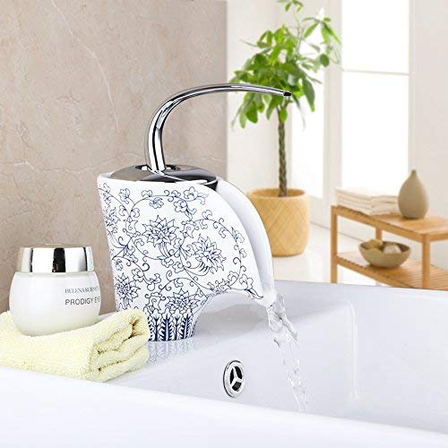 KOIAMVZW Rubinetto per Miscelatore per lavabo da Bagno con Cascata in Ceramica con Struttura in Ceramica cromata Decoration