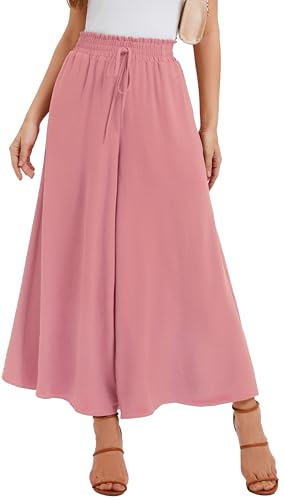 WUWUSKY Jupe Culotte Femme Pantalon Large Taille Haute Pantalon d'Été Léger Infroissable de Plage avec 2 Poches pour Quotidien et Soirée, 01 Rouge Brique, L