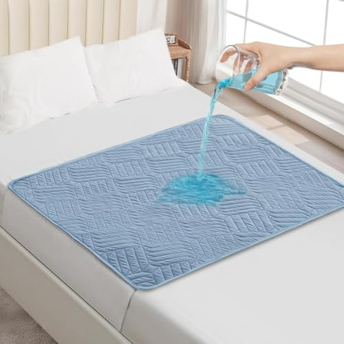 DUJUIKE Waschbare Inkontinenzeinlagen Mit FlüGeln, Wasserdichter Matratzenschoner, Wiederverwendbares Sauglaken Bei Inkontinenz Und BettnäSsen, rutschfeste Unterseite (Blau, 90×135cm)