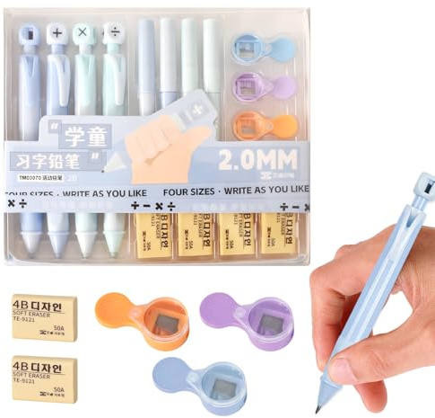 4 Stück Druckbleistifte Set,Aesthetic Pastell Druckbleistift Set,Niedliche Mechanische Bleistifte mit 20 Minenbleistift 2 mm,4 Radiergummis und 4 Spitzer,Für Skizzieren Zeichnen Schreiben und Hausaufg