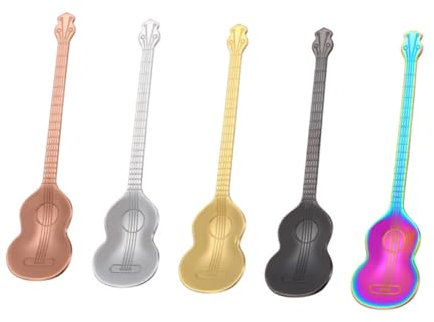 MUCKLILY 5pièces Cuillères à Dessert Forme De Guitare Cuillères à Café Acier Inoxydable Set De Multicolores