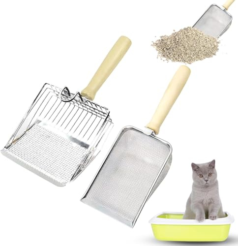 ZexJpr 2 Stück Katzenschaufel Für Katzenklo, 2 Set Mit Metall Und Edelstahl Schaufeln, Effiziente Reinigung Für Katzentoilette, Praktische Größen 12x14cm Und 10x15cm