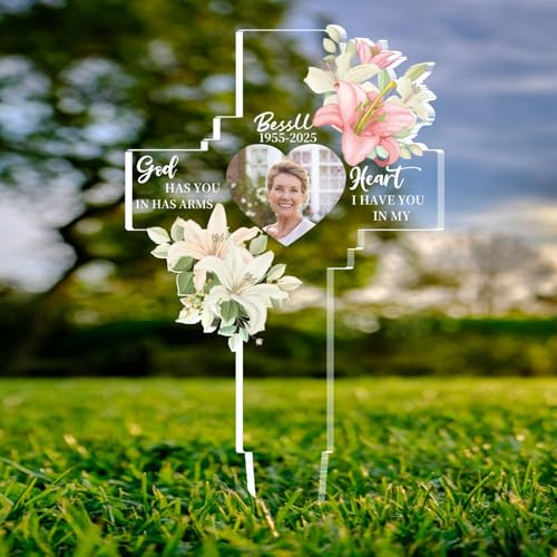 Plaques commémoratives personnalisées pour l'extérieur, avec photo de nom personnalisé, piquet de jardin en acrylique imperméable, décorations de tombe de condoléances pour membres de la famille