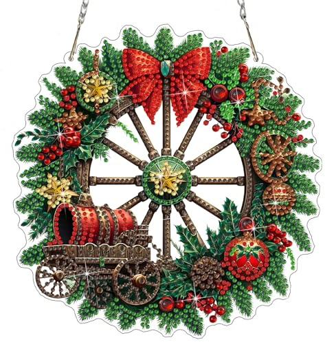 HEIBAGO Christmas Diamond Painting Anhänger Für Anfänger, Diamond Painting Fensterbilder Girlanden mit Kette,Besonder Geformt Weihnachts Kristall Hängen Diamant Painting Edelstein Kunst für Wanddekor