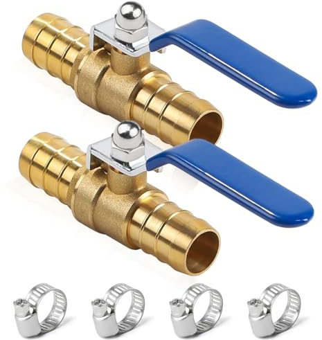 2 Stück 19mm Kugelhahn 3/4 zoll, Kugelventil aus Messing Absperrventil mit 4 Klemmen Absperrkugelhahn Kugelventil Druckluft Absperrhahn zur Kontrolle von Luft Wasser Öl Brennstoff Gas