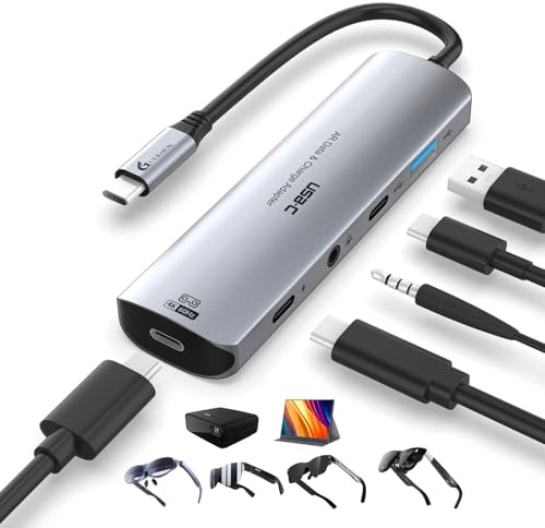 Guermok 5-in-1 USB-C Adapter für AR-Brillen 4K60Hz PD100W Video Hub USB3.0 | USB-A/USB-C Ports für Video & Laden: Switch 2/1, Handhelds, Laptop, tragbare Monitore, Type-C- und Studio Displays Silber