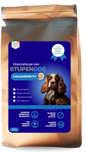 Crocchette Cani Adulti Tutte le Taglie con Gamberetto 8% - Croccantini Cane Ricchi in Proteine Animali e Cereali - Cibo per Cani Naturale e Nutriente, Alta Digeribilità (Sacco da 3 Kg)