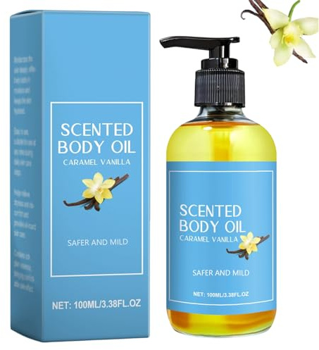Olio per il corpo al caramello e alla vaniglia, olio per massaggi idratante per il corpo con profumo naturale per pelle secca, lenitivo e riparatore, nutriente e idratante completo, illuminante (1pcs)