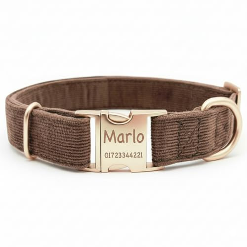 Hundehalsband personalisiert mit Namen Hundemarke Halsband Hund Geschenk Braun S (25-38 cm)