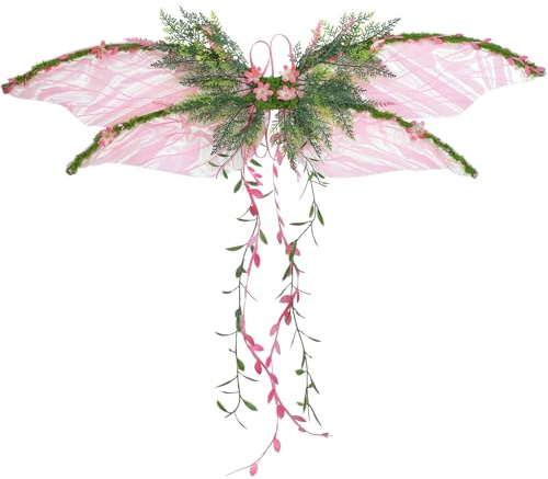 PartyforU Feenflügel Erwachsene für Damen, Schmetterlingsflügel mit Blumen und Blättern, Karneval Waldfee Kostüm Accessoires