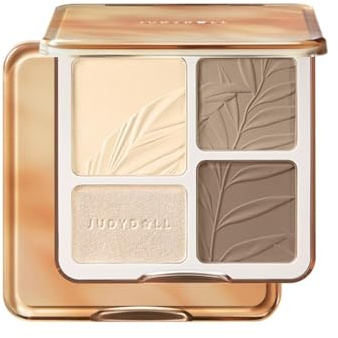 JUDYDOLL Highlight & Contour Palette, All-in-One Matte Highlighter Contour Compact, stocking stuffers, Blendable Face Makeup for Beginners, for Warm Skin Tone (New Version 02 Tree Shadow Palette)