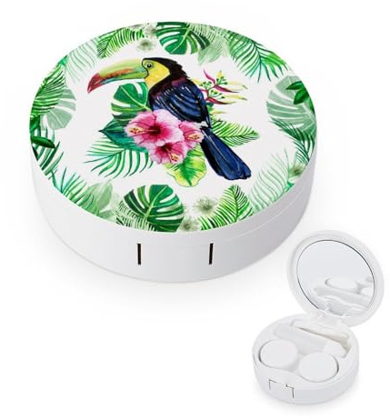 fkgvwo Contact Lens Container Bird Flower Leaf Travel Contact Lens Box with Mirror Tweezers Solution Bottle