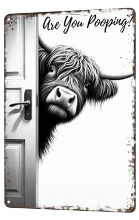 Bathroom Wall Art - Humorous Rustic Modern Home Decor | Cow Pictures Are You Pooping Sign - for Office Apartment Toilet Restroom Door Guest Family Friends