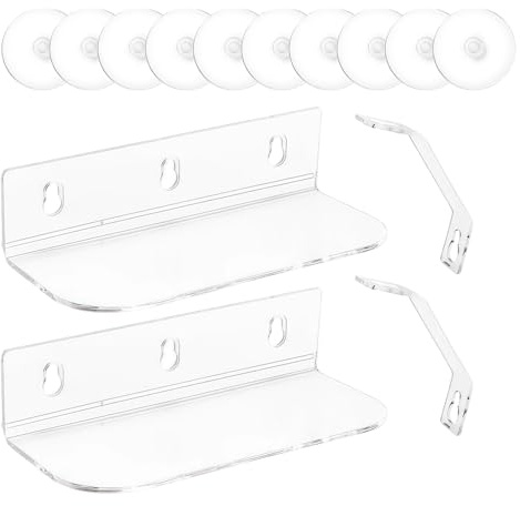 Generisch Plant Wall Shelf – 2-Piece Clear Acrylic Suction Cup Floating Display Rack | Transparent Organizer for Flower Pots, Picture Frames & Small Décor, Indoor & Outdoor Use
