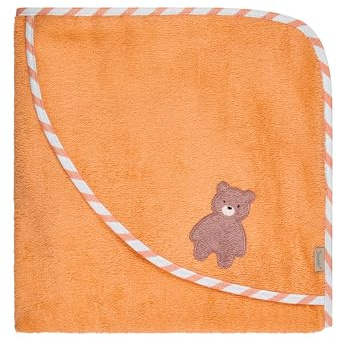 Sterntaler Kapuzenbadetuch Bär Bo, Baby-Badetuch mit Kapuze, saugfähige Baumwolle, süße Applikation, weich und pflegeleicht, 80×80×0,5 cm, leuchtorange