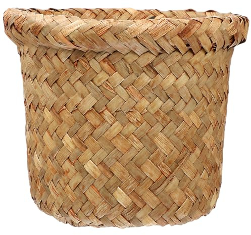 OHPHCALL Woven Seagrass Trash Basket Orange Small 15x12cm Handmade Household Waste Bin Storage Basket Home Accessory for Office and Bedroom
