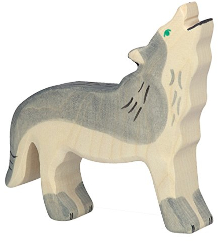 cama24com Wolf heulend Holzfigur Holzspielzeug von Holztiger mit Palandi® Sticker