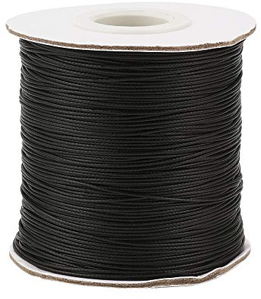 PandaHall - Cordoncino in poliestere cerato per gioielli fai da te, collane e bracciali, Nero , 0,5 mm
