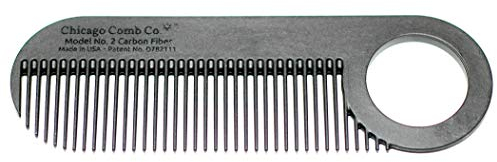 Chicago Comb Model 2 Carbon Fibre, Made in USA, Anti-static, 10 cm (4 inches) long, Fine-tooth, Pocket & Travel comb, for Thinner Hair, Beard & Moustache comb