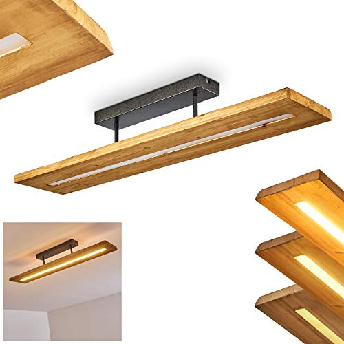 HOFSTEIN LED Deckenleuchte Adak, dimmbare Deckenlampe aus Holz/Metall in Natur/Dunkelgrau, moderne Leuchte dimmbar über Lichtschalter, 27 Watt, 3000 Lumen max., 3000 Kelvin, Esszimmer, Wohnzimmer