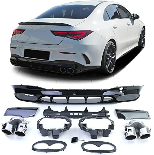 Sport Heckdiffusor Schwarz Glanz mit Endrohren Chrom für Mercedes CLA C118 X118