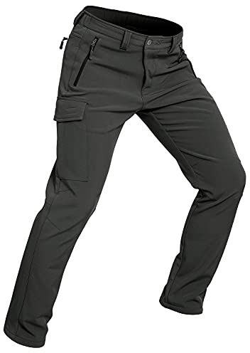 Wespornow Fleece-fodrade-vandringsbyxor för män, vattentåliga-snö-skidbyxor softshell snowboardbyxor för vinter, utomhus (mörkgrå, X-Large)