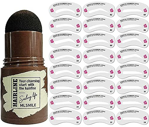Eyebrow Stamp Shaping Kit, One Step Brow Stamp Waterproof Eye Brow Stamp with 24PC Reusable Eyebrow Stencil Kit Eyebrow Definer Eye Makeup Shaping Tool for Women Girls (Dark Brown)