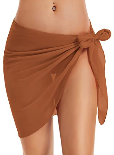 Baddräkt coverups för kvinnor sarong strand bikini wrap sheer shorts kjol chiffong halsduk för badkläder, BRUN, XL