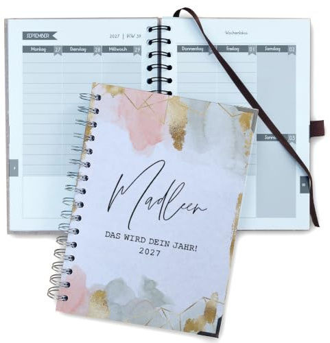 FEENSTAUB Taschenkalender 2026, mit Namen & Wunschtext personalisierter Taschenplaner, A5 Organizer, Kalender, Terminplaner selbst gestalten Terminbuch 2026, Goldy